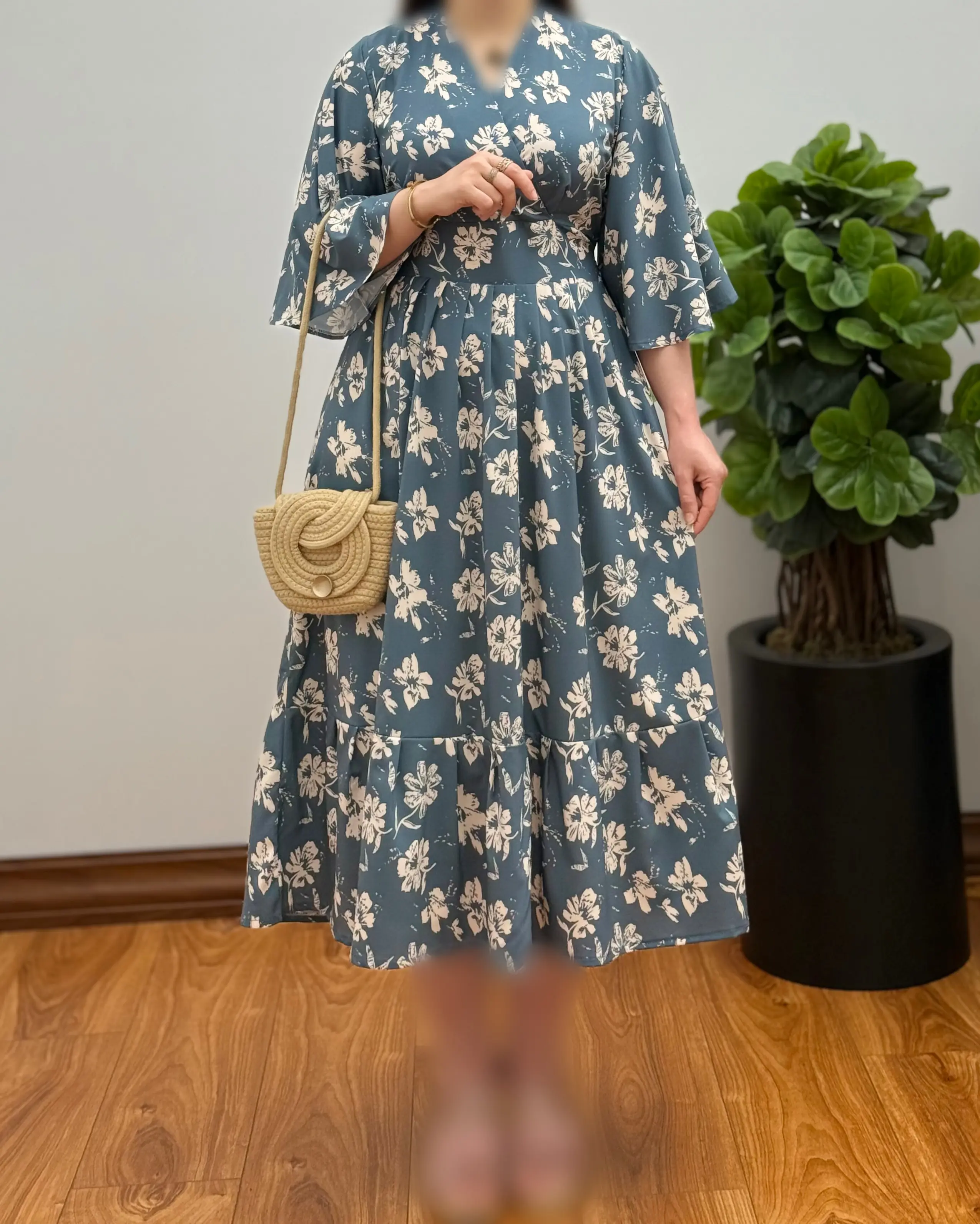 پیراهن دخترانه کرپ فلور آستین فیلی